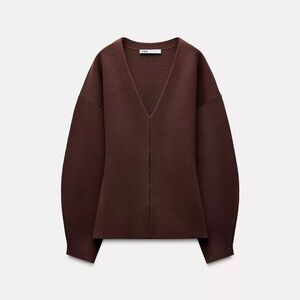 Zara Chocolate Brown V-Neck Buttonless Cardigan